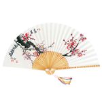 ATTY FACTORY Premium Traditional Korean Folding Fan – Hand-Painted Plum blossom on Hanji & Bamboo, Premium Craftsmanship, with Traditional Knot + Box + Silk Pouch – Made in Korea
